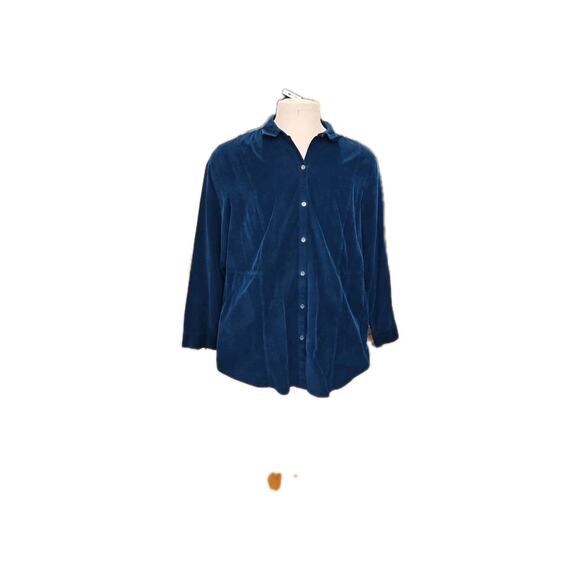 J Jill Blue Button Front Long Sleeve Corduroy Tunic Shirt Pockets Size XL - Picture 1 of 6